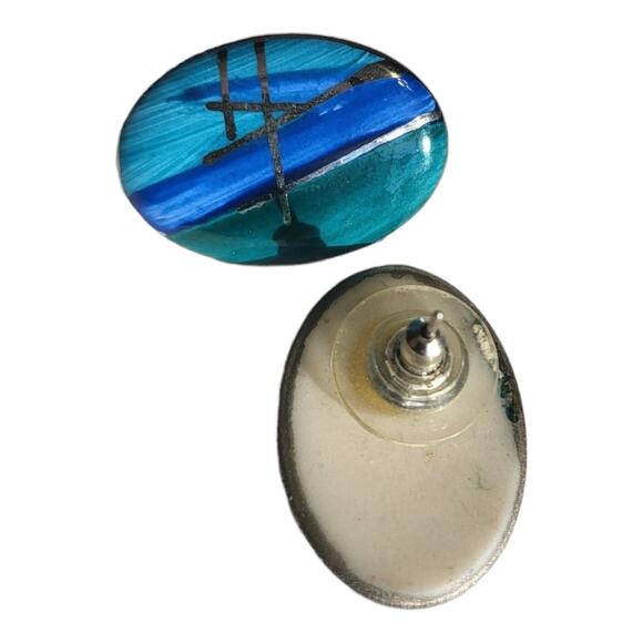 New Porcelain Oval Handcrafted Painted Pierced Earrings - Picture 2 of 4